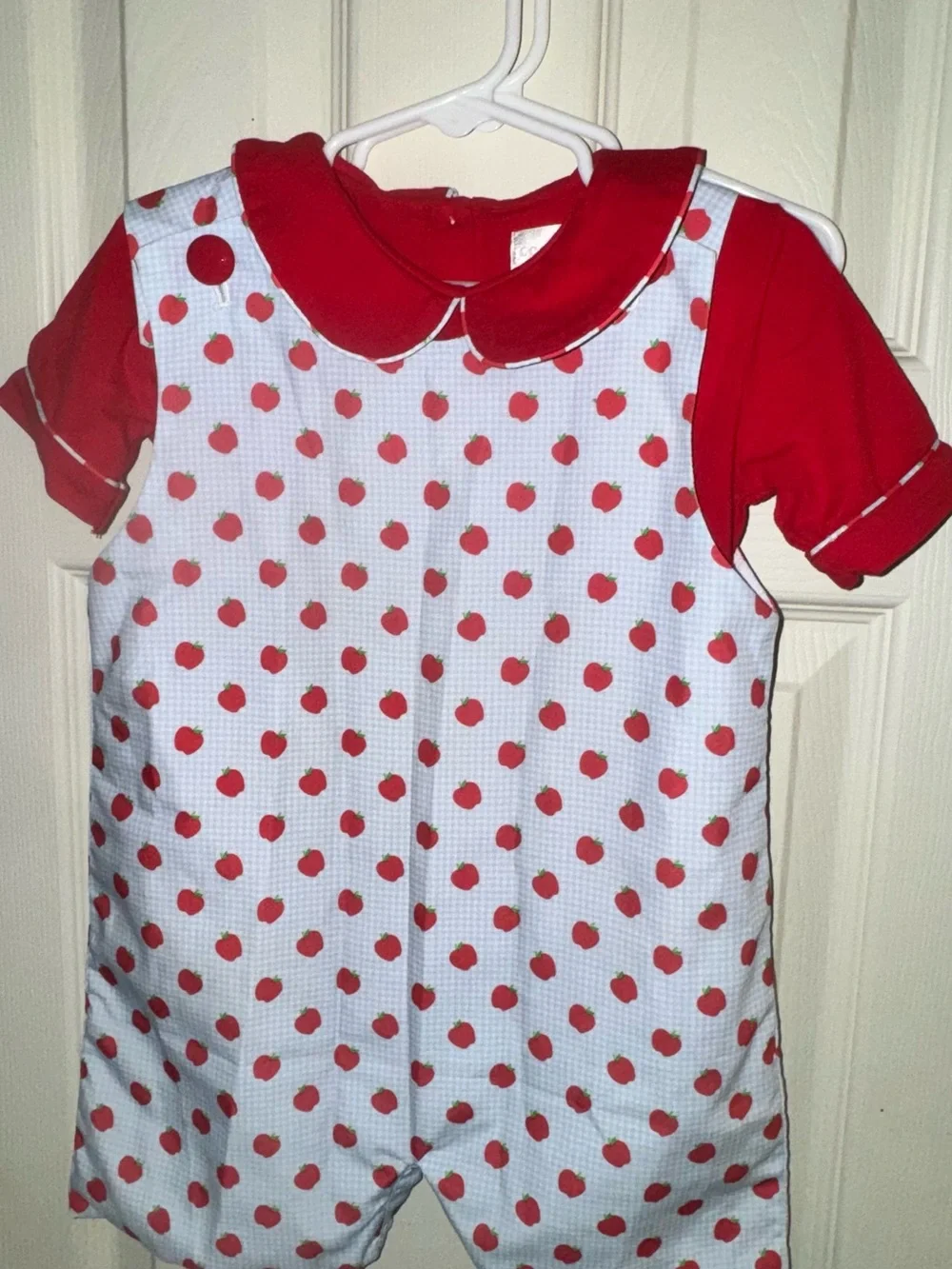 Cecil and Lou Red Apple Print 2T  Romper with Red Matching Shirt
